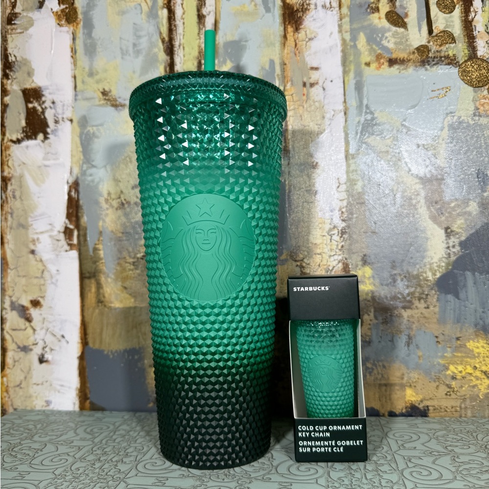 Starbucks Green Waxberry Venti Studded Tumbler and Matching Keychain Bundle